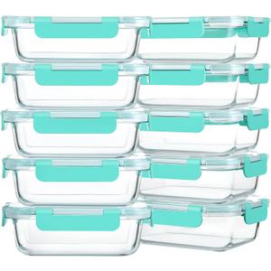 M MCIRCO 10-Pack 22 Oz Glass Meal Prep Containers with Lids - Microwave, Oven, Freezer & Dishwasher Safe - Green