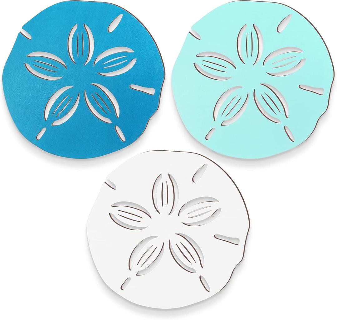 Jetec 3 Pcs Sand Dollar Wall Decor Summer Beach Coastal Wall Decor Art Bathroom Wood Ocean Sand Dollars Decoration Teal Seafoam for Home Bedroom Office, Coastal Theme Restaurant, Coffee Shop, Hotel