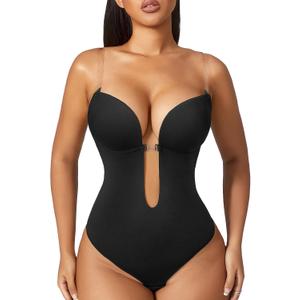 Women Shapewear Backless Body Bra Shaper Womens Plus Size Plunge Invishaper Low Back Thong Bodysuits Open Crotch Daily Use (Size XX-Large, Black)