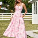 URYIAO Floral Corset Maxi Dress Lace Up Flowy Sundress Summer Wedding Guest Dresses for Women with Pockets (S)