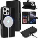 Zouzt for iPhone 16 Pro Max 6.9 Inch Genuine Leather Wallet Case with Card Holder, Compatible with MagSafe Magnetic Wireless Charging Flip Folio Cover Women Men for iPhone 16 Pro Max - Black
