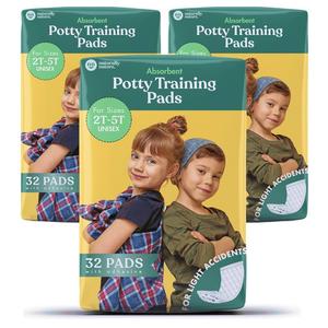Naturally Nature Potty Training Diaper Booster Pads for Toddlers, Size 2T-5T, Super Absorbent Diaper Liners for Day and Overnight Use, Leak-Free Comfort for Light Accidents, Ultra-Soft, 32 ct. 3 Pack