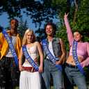 2 x 4 Pcs Prom Royalty Sashes with Gold Glitter, Royal Blue Prom Sash for School Cosplay Pageants Prom Party Dance Graduation Party Favors, Graduation Party Sash (Royal Blue + Gold)