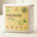 Deluxe Cooling Organic Percale Mattress Protector King Size - 100% Waterproof - Crisp, Breathable Percale Feel - OCS Certified 280GSM 3D Air-Knit Breathable Mattress Pad - Noiseless Deep Pocket