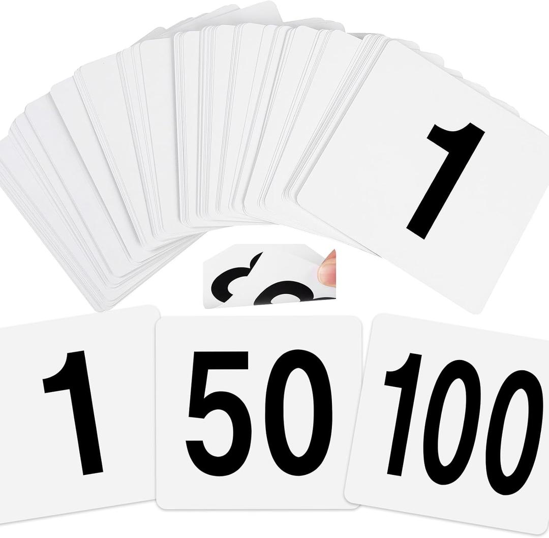 100 Pcs Table Numbers 1-100, Plastic Double Sided Table Number Cards, 4x3.7 Inch Number Signs for Wedding, Restaurant, Reception, Party, Anniversary, Event
