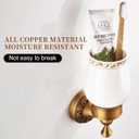 Wall Mounted Bathroom Tooth Brushed Cup Holder, Antique Brass Pattern Carving,Brushed Bronze