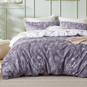Bedsure Duvet Cover Queen Size - Reversible Grayish Purple Queen Duvet Cover Set with Zipper Closure, 3 Pieces Cute Floral Patterned Bedding Set with 8 Corner Ties and 2 Pillow Shams (Queen (90" x 90"), 05 - Grayish Purple (No Comforter))