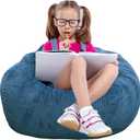 Classic Bean Bag Chair, with Faux Rabbit Fur Cover for Teens and Kids, Memory Foam Bean Bag Chairs, Ultra Soft Faux Fur Fabric, 2.5 feet Round Fluffy Bean Bag Sofa (Blue)