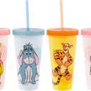 Silver Buffalo Disney Winnie the Pooh 4 Pack Color Changing Plastic Tumblers Featuring Eeyore, Winnie the Pooh, Tigger, and Piglet, 24 Ounces