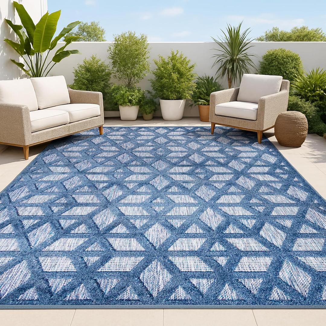 JONATHAN Y Neutral Geometric Indoor Outdoor Area Rug 3X5 Navy, Talaia for Backyard, Patio, Porch, Easy-Cleaning, High Traffic, Pet-Friendly, Non-Shedding (IBZ102B-3)