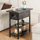 Yoobure End Table with Charging Station, Flip Top Side Table with USB Ports and Outlets, Sofa Couch Table Bedside Table for Living Room Bedroom, Narrow Nightstand with Storage Shelves for Small Space