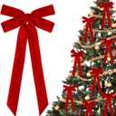 16Pcs Red Velvet Christmas Bows, 5 in x 10 in Velvet Ribbon Bows for Christmas Tree,Garland,Staircase,Fireplace, Xmas Indoor Outdoor Decor