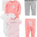 Simple Joys by Carter's baby-girls 6-piece Bodysuits (Short and Long Sleeve) and Pants Set (Multicolor/Bunny/Dots/Text Print)