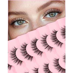 Lashes False Eyelashes 16MM Wispy Lashes Fake Eyelashes Natural 3D Volume Lash Strips C Curl Eyelash Pack with 0.1MM Thin Band Soft Eye Lash ChirpyLuna 7 Pair