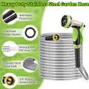 GOXAWEE Garden Hose 75FT, Stainless Steel Heavy Duty Water Hose With 10 Function Nozzle, No-Kink, Tough & Flexible, Sturdy and Lightweight, Rust Proof for Yard, Outdoor, RV