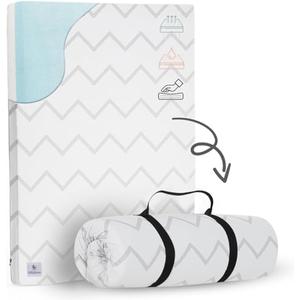 Waterproof Pack and Play Mattress Pad - 38" x 26" | Roll Up Style - Breathable Soft Memory Foam - Portable Mattress Topper- Baby Foam Mattresses for Babies - Includes Easy Carry Buckle