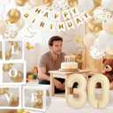 30th Birthday Decorations for Her - 66pcs Birthday Party Balloons Decorations Kit with Happy Birthday Banner for Women with Number 30 Foil Balloon, White Gold Balloons & Butterfly Decals