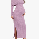 CYCLAMEN Off-Shoulder Maternity Sweater Dress Rib Knit Long Sleeve Dresses with Side Slit Pregnancy Clothes Baby Shower,XXL