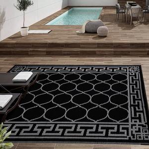 Easy-Going Reversible Outdoor Rugs 4x6ft Waterproof Plastic Straw Rug Stain & UV Resistant Floor Mat for Patio Porch RV Backyard Pool Deck Picnic Beach Trailer Camping (Lantern/Black & Gray)