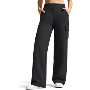 G4Free EverGoing Women's Wide Leg Yoga Pants with 4 Pockets High Waisted Cargo Pants Stretch Casual Sweatpants (Black, S)