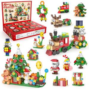 Advent Calendar 2025 Kids, 12 IN 1 Christmas Building Set, 12 Days Christmas Holiday Countdown Calendars Xmas Toy Gift for Boys Girls 6 8 10 12 Years, with Party Favors, Santa, Tree, Stocking Stuffers