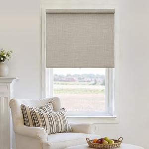 100% Blackout Roller Shades Cordless Blinds for Windows Free-Stop Thermal Insulated Black Out Linen Roller Shades Blinds for Bedroom Living Dining Room Home Office Beige Oatmeal 29" W x 72" H