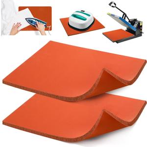 WRINGKIT 2 Pack Silicone Heat Press Mat, 15 x 12 Inch Washable Heat Press Pad, Double Sided 0.34 Inch Thick Transfer Sheet for Vinyl Ironing Insulation Transfer Crafting, T Shirt Iron, Red