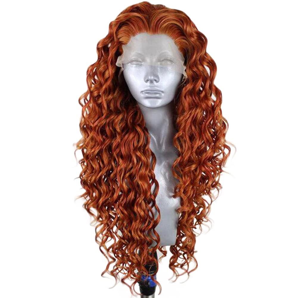 Wiginway 13X3 Synthetic Lace Front Wigs for Black Women, Long Curly Lacefront Wig 150% Density Hair Heat Resistant, Copper Wig, 24" (#360 Deep Red)