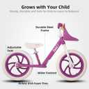 JOYSTAR 14" Balance Bike 3-6Y, Footrest & Doll Seat Adjustable Seat Purple