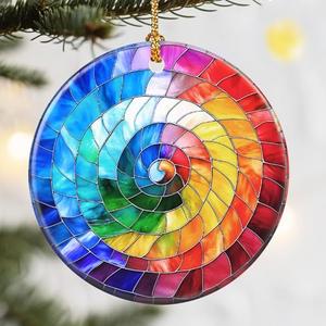 Christmas Ornaments, Dodosky 2.8in Ceramic Hanging Ornament, Xmas Decor, Christmas Tree Ornaments, Xmas Decorations for Tree, Holiday Ornament, Gift Ideas, Gift for Women Men - Rainbow Spiral