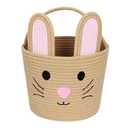 Easter Basket for Kids, Woven Cotton Rope Storage Egg Bucket with Rabbit Ears Handle, Reusable Egg Hunt Gift Basket Empty for Baby Girls Boys, Nursery Decor, Cute Kids Toy Storage, Brown