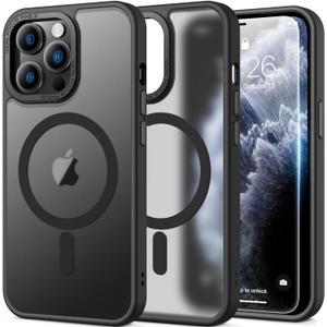 SEXYMOM Enhanced Magnetic for iPhone 15 Pro Case with Screen Protector - Wireless Charging Compatible,21ft Military-Grade Drop Tested, Shockproof Slim Fit Translucent Matte Cover - Black