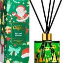 Christmas Reed Diffuser, 6.7 Fl.Oz Balsam & Cedar Scented Diffuser with 6 Sticks, Long Lasting Reed Diffuser for Home, Bathroom Shelf Decor & Gift, Decorative Air Freshener Room Diffuser