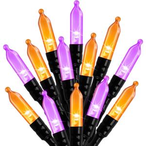 Christmas Lights Outdoor, 33FT 100 LED Mini Orange Purple Lights Plug in with 8 Modes for Outdoor Indoor Christmas Tree Lights Party Holiday Commercial Decorations, Waterproof & Connectable, 2 Pack 
