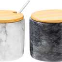 Marble Salt Cellar Set, 2 PCS 11oz Salt and Pepper bowls, Handcrafted from Natural Marble Gift for Mothers Day(White & Black Set)