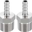 4 x METALLIXITY 2Pcs Stainless Steel Hose Barb to NPT Male Adapter 1/4" Barbs x 3/8" NPT Male for Automotive, Motorcycle, Marine, Truck, RV Fuel Systems