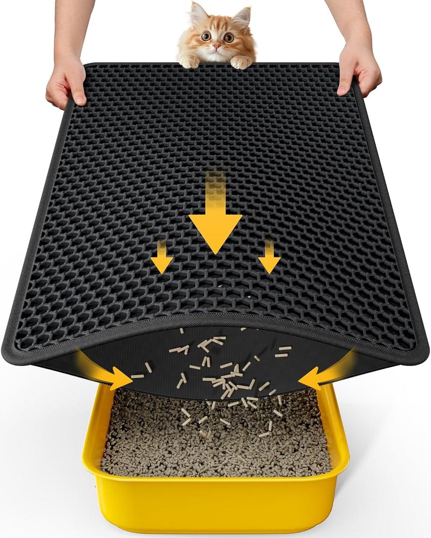 Cat Litter Mat - 23.2'' x 29.1'' Large Litter Trapping Mat, Easy to Clean Litter Box Mat, Waterproof, Urine-Proof, Non-Slip Kitty Litter Mats for Floor, Black