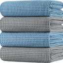 POLYTE 430 GSM Polyester Polyamide Microfiber Oversize Quick Dry Lint Free Bath Towel, 60 x 30 in, 4 Pack (Waffle Weave) (Gray,blue)