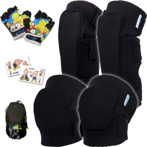 Soft-Style Kids Knee and Elbow Pads with Bike Gloves, Flexible Impact-Resistant Gear for Ages 2-11, Designed for Balance Bikes, Roller-Skating, and Skateboarding (Small)