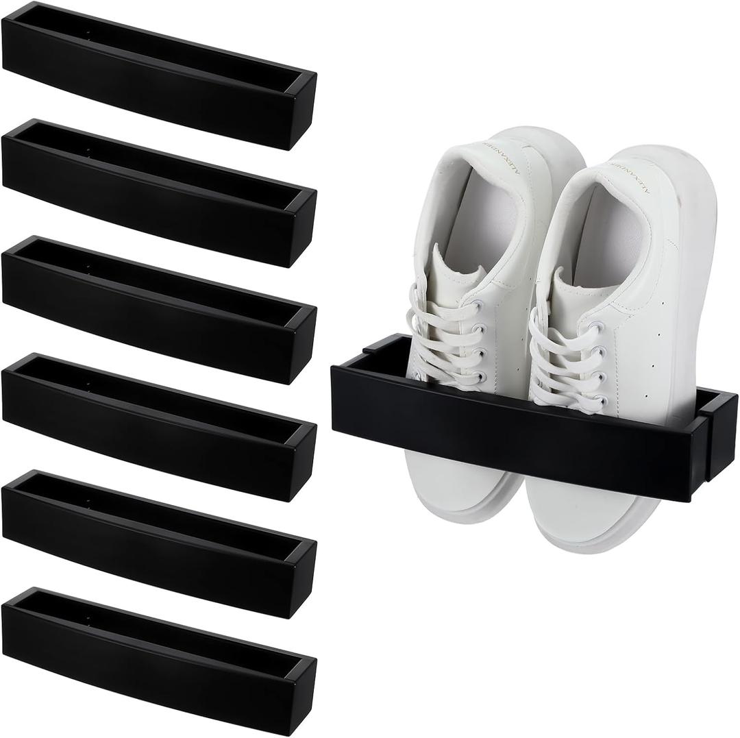 6 Pcs Adjustable Wall Mounted Shoes Rack with Sticky Hanging Strips, Plastic Shoes Holder Storage Organizer, Door Shoe Hangers