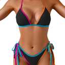 Eomenie Sexy Bikini Sets for Women Halter Triangle Top Two Piece Swimsuit Tie Side Bathing Suit Color Block Swimwear (Black, L)