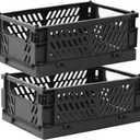 Tixill 2-Pack Mini Foldable Plastic Storage Box Mini Plastic Baskets for Organizing and Storage for Home Kitchen Bedroom Bathroom Office. (Black, 5.9x3.8x2.2)
