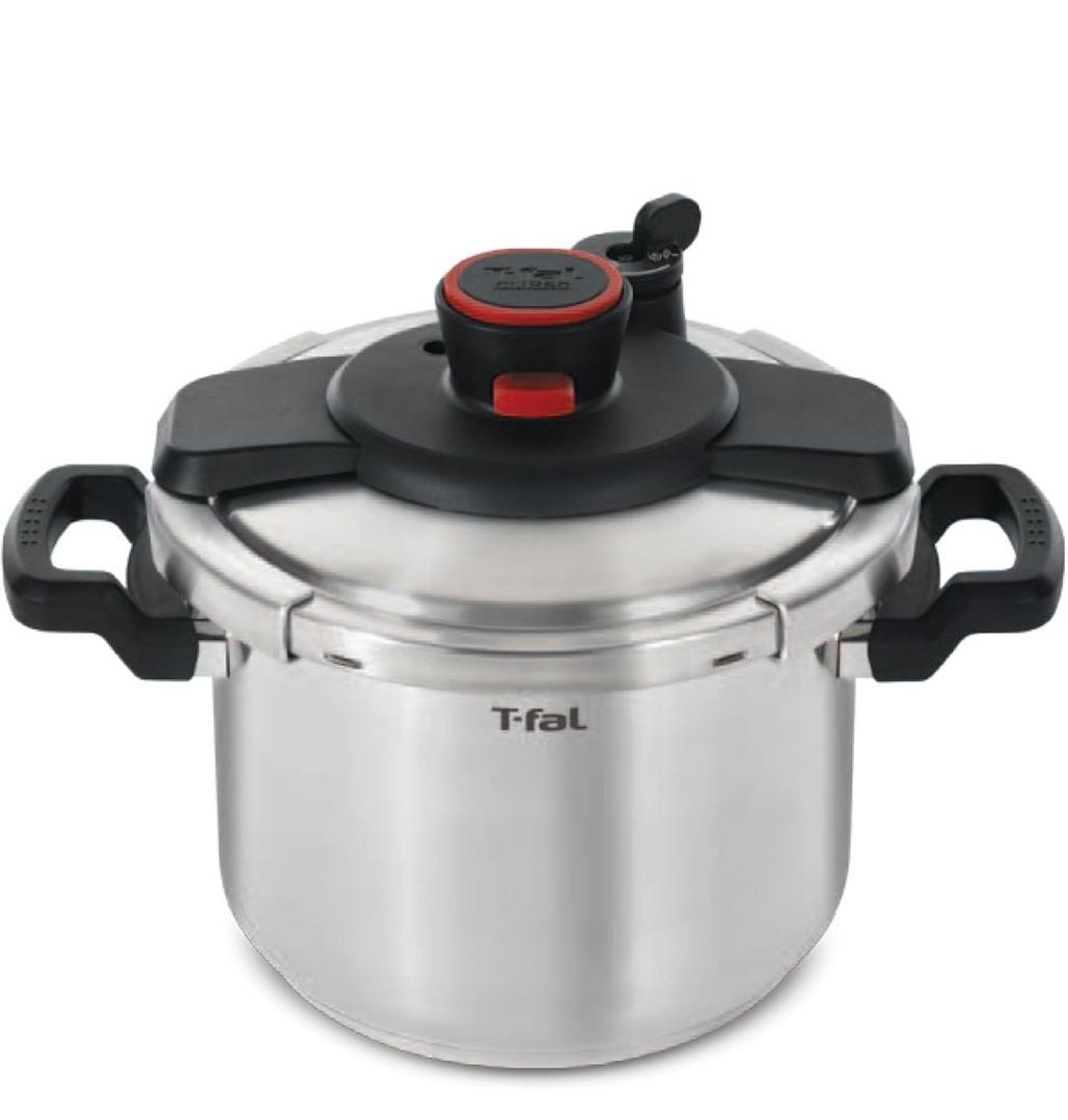 T-fal Clipso Stainless Steel Pressure Cooker, 6.3 Quart, Recipe Book, Steam Basket, Easy-Open Lid, Secure Locking System, Adjustable Pressure Valve, Induction Cookware, Pots and Pans, Kitchen, Silver
