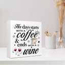 LVQHI Funny Coffee Wood Block Sign For Women,Her Days Stars with A Coffee Sign for Kitchen Desk Table Decor for Kitchen Cafe Bar, 5"x5"x1" In