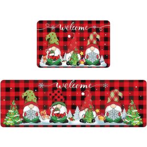 2 Christmas Kitchen Carpet and Floor Mat Set Christmas Winter Farmhouse Non Slip Carpet Christmas Snowman Floor Mat Kitchen Home Corridor Holiday Decoration, 16 x 23 and 16 x 47IN (B)