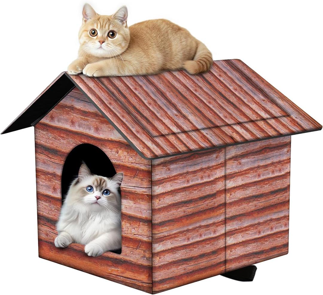 Outdoor Cat House Cat House for Outdoor and Indoor Use - Waterproof Shelter for Cats, Dogs, and Feral Animals (Redwood Color, Medium)