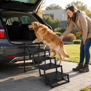 Dog Steps for Car Truck SUV,Travel Portable Foldable 5-Steps Non-Slip Dog Car Stairs,Stairs for Pet to Get in Car-Supports Up to 200 Lbs