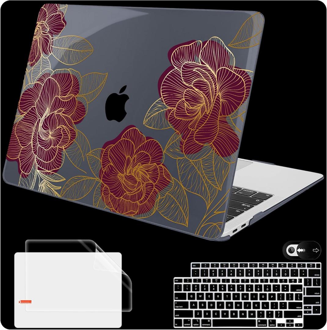 Mektron for MacBook Air 13 inch Case 2021-2018 Release A2337 M1 A2179 A1932, Plastic Hard Shell Case Only Compatible with MacBook Air 13 inch Retina Fits Touch ID, A-Golden Rose