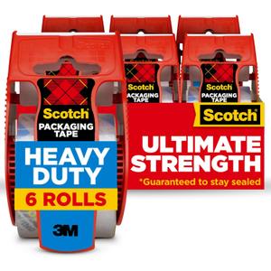 Scotch Heavy Duty Shipping Packing Tape, Clear, Packing Tape for Moving Boxes and Packaging Supplies, 1.88 in. x 22.2 yd., 6 Roll Dispensers, Moving Supplies