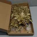 24 Pack Artificial Glitter Berry Stem Ornaments - 17.5 Inch Fake Christmas Picks Decorations with Poinsettia Flowers, Bead Sticks for DIY Christmas Tree, Wreath, Wedding & Small Vase Decor (Gold)